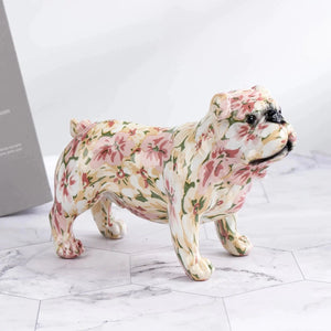 image of english bulldog statue with flowers