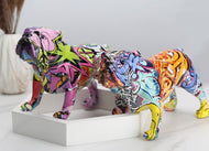 Image of two large english bulldog statues - front view