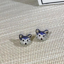 Load image into Gallery viewer, Studded Siberian Husky Love Silver Earrings-Dog Themed Jewellery-Dogs, Earrings, Jewellery, Siberian Husky-9