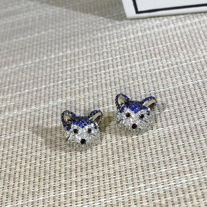 Studded Siberian Husky Love Silver Earrings-Dog Themed Jewellery-Dogs, Earrings, Jewellery, Siberian Husky-9