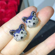 Load image into Gallery viewer, Studded Siberian Husky Love Silver Earrings-Dog Themed Jewellery-Dogs, Earrings, Jewellery, Siberian Husky-7