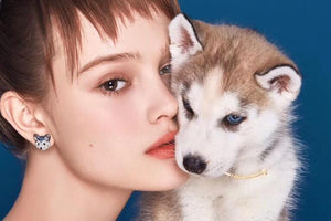 Studded Siberian Husky Love Silver Earrings-Dog Themed Jewellery-Dogs, Earrings, Jewellery, Siberian Husky-8