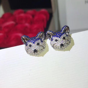 Studded Siberian Husky Love Silver Earrings-Dog Themed Jewellery-Dogs, Earrings, Jewellery, Siberian Husky-Design 2-6