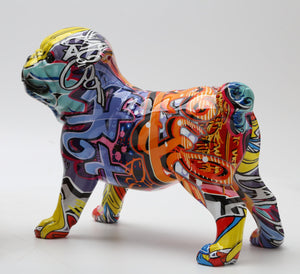 Image of a standing multicolor pug statue