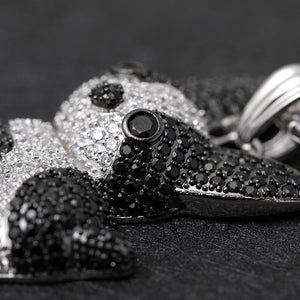 Close up image of a studded boston terrier necklace