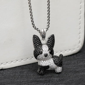 Image of a beautiful studded boston terrier necklace
