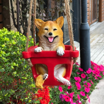 Swinging Shiba Inu Garden Statue 360x