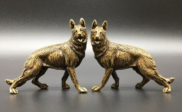 Twin German Shepherds Miniature Brass Figurines - 2 PcsHome Decor