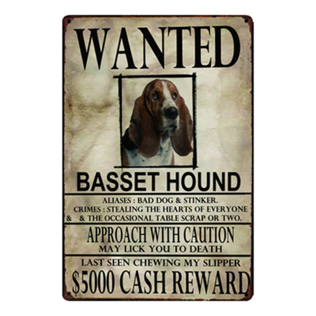 Wanted Boston Terrier Approach With Caution Tin Poster - Series 1-Sign Board-Boston Terrier, Dogs, Home Decor, Sign Board-Basset Hound-One Size-5