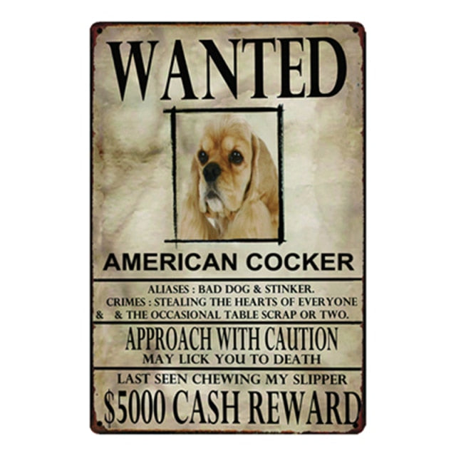 Wanted Cocker Spaniel Approach With Caution Tin Poster - Series 1-Sign Board-Cocker Spaniel, Dogs, Home Decor, Sign Board-Cocker Spaniel-One Size-1