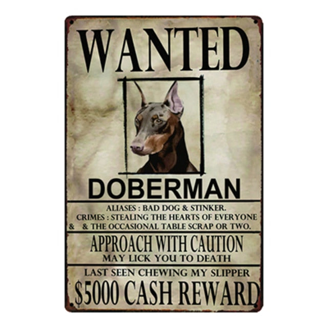 Wanted Doberman Approach With Caution Tin Poster - Series 1-Sign Board-Doberman, Dogs, Home Decor, Sign Board-Doberman-One Size-1