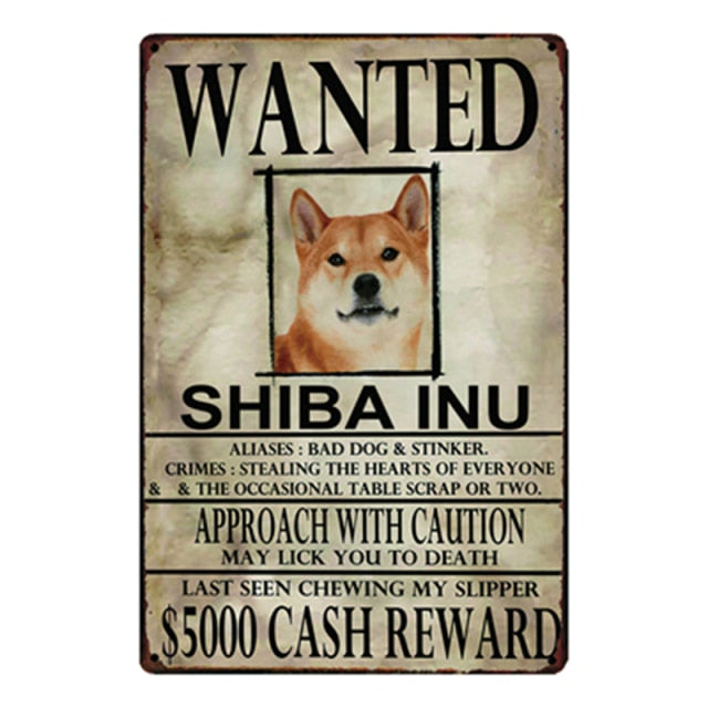 Wanted Shiba Inu Approach With Caution Tin Poster - Series 1-Sign Board-Dogs, Home Decor, Shiba Inu, Sign Board-Shiba Inu-One Size-1