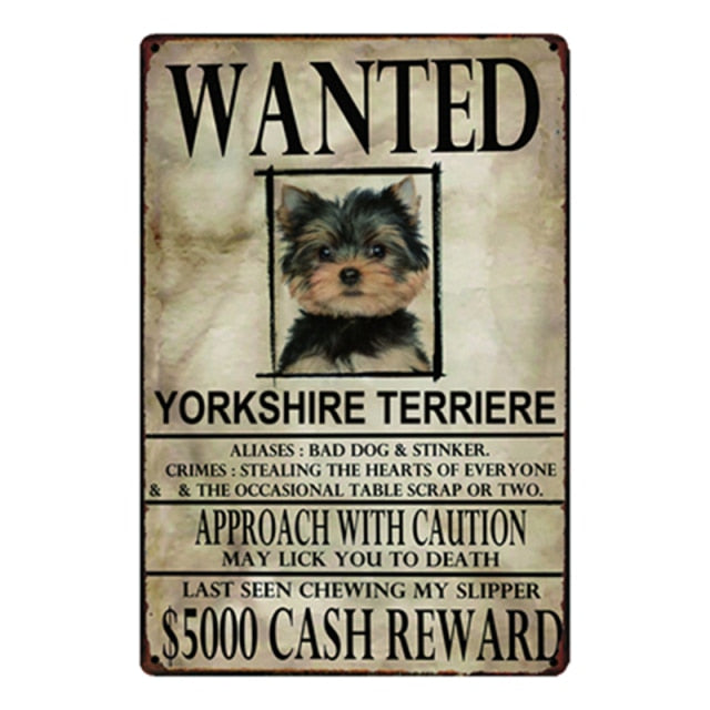 Wanted Yorkshire Terrier Approach With Caution Tin Poster - Series 1-Sign Board-Dogs, Home Decor, Sign Board, Yorkshire Terrier-Yorkshire Terrier-One Size-1