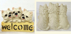 image of three west highland terriers welcome statue - front and back