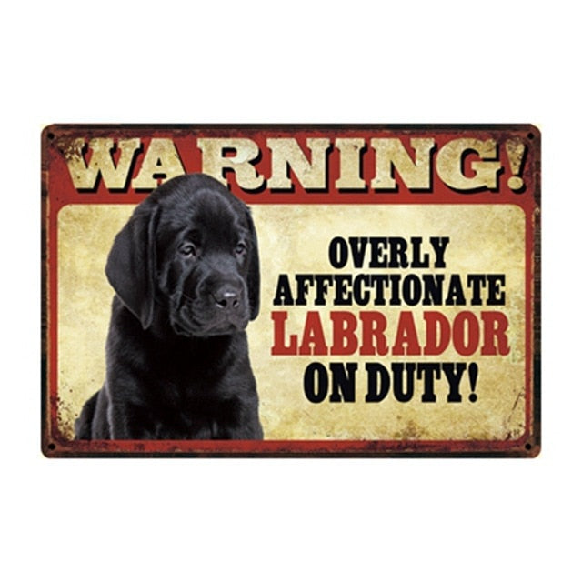 Warning Overly Affectionate Black Labrador Puppy on Duty - Tin Poster-Sign Board-Black Labrador, Dogs, Home Decor, Labrador, Sign Board-Labrador Puppy - Black-One Size-1