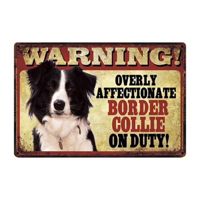 Warning Overly Affectionate Border Collie on Duty - Tin PosterHome DecorBorder CollieOne Size