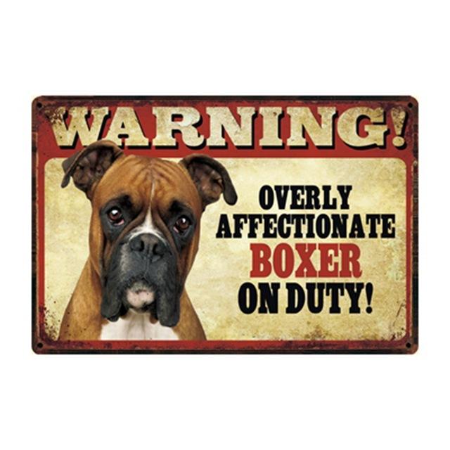 Warning Overly Affectionate Boxer On Duty Tin Poster Series 4 Sign Board Okhotcn One Size Boxer 604128