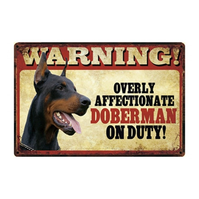 Warning Overly Affectionate Doberman on Duty - Tin Poster-Sign Board-Doberman, Dogs, Home Decor, Sign Board-Doberman-One Size-1