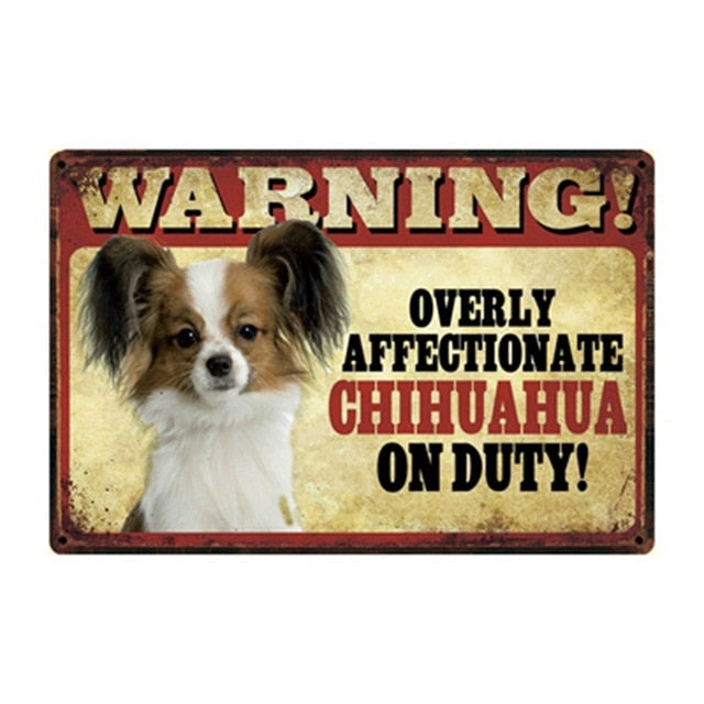 Warning Overly Affectionate Long-haired Chihuahua on Duty - Tin Poster-Sign Board-Chihuahua, Dogs, Home Decor, Sign Board-Chihuahua-One Size-1