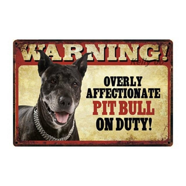 Warning Overly Affectionate Pit Bull On Duty Tin Poster Home Decor Decorman Pitbull One Size 901518 750x