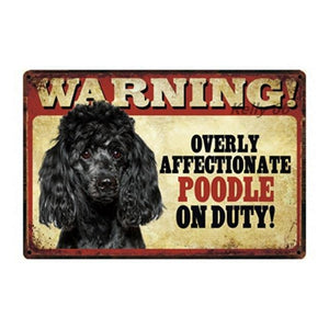Warning Overly Affectionate Pug on Duty - Tin PosterHome DecorPoodle - BlackOne Size
