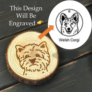 Image of an engraved Welsh Corgi coaster made of wood