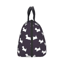 Load image into Gallery viewer, Side image of West Highland Terrier lunch bag in an adorable infinite West Highland Terriers design