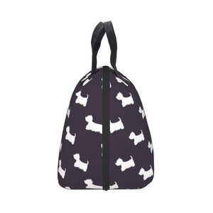 Side image of West Highland Terrier lunch bag in an adorable infinite West Highland Terriers design
