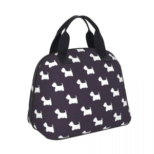 Image of Westie lunch bag in an adorable infinite West Highland Terriers design
