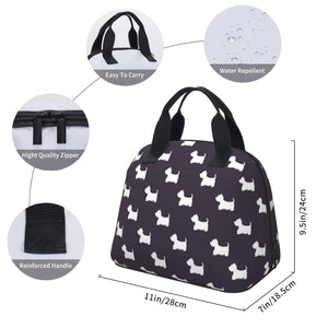 Size image of Westie lunch bag in an adorable infinite West Highland Terriers design