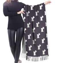 Load image into Gallery viewer, Image of girl wearing Westie shawl in infinite Westie design