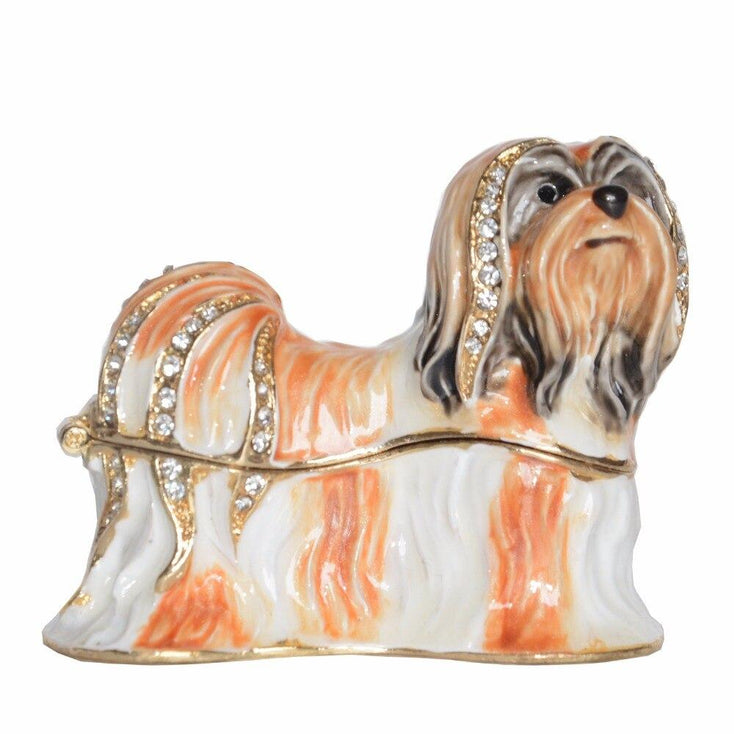 White and Gold Shih Tzu Love Small Jewellery Box FigurineDog Themed Jewellery