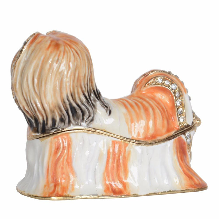 White and Gold Shih Tzu Love Small Jewellery Box FigurineDog Themed Jewellery