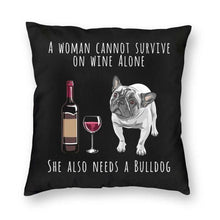 Load image into Gallery viewer, Wine and White French Bulldog Love Cushion Cover-Home Decor-Cushion Cover, Dogs, French Bulldog, Home Decor-2