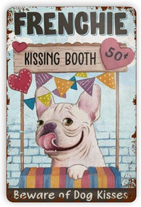 White Frenchie Kissing Booth Tin Poster-Home Decor-Dogs, French Bulldog, Home Decor, Sign Board-3