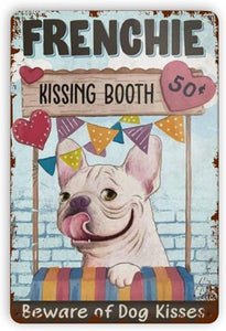 White Frenchie Kissing Booth Tin Poster-Home Decor-Dogs, French Bulldog, Home Decor, Sign Board-Large-1