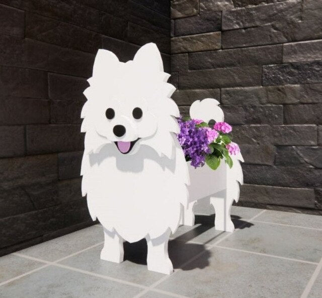 Image of a cutest 3D white pomeranian flower pot