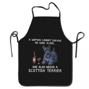 Wine and Bichon Frise Love Unisex Aprons-Accessories-Accessories, Apron, Bichon Frise, Dogs-Scottish Terrier-16