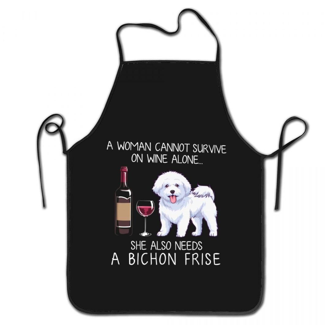 image of black bichon frise apron in white background. 