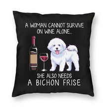 Load image into Gallery viewer, Wine and Bichon Frise Mom Love Cushion Cover-Home Decor-Bichon Frise, Cushion Cover, Dogs, Home Decor-3