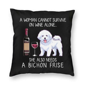 Wine and Bichon Frise Mom Love Cushion Cover-Home Decor-Bichon Frise, Cushion Cover, Dogs, Home Decor-3