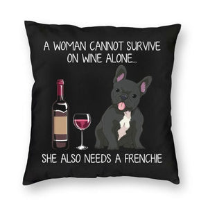Wine and Black French Bulldog Mom Love Cushion Cover-Home Decor-Cushion Cover, Dogs, French Bulldog, Home Decor-3