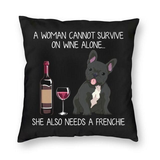 Wine and Black French Bulldog Mom Love Cushion Cover-Home Decor-Cushion Cover, Dogs, French Bulldog, Home Decor-Small-French Bulldog - Black-1