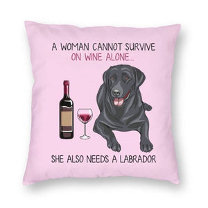 Wine and Black Labrador Mom Love Cushion Cover-Home Decor-Black Labrador, Cushion Cover, Dogs, Home Decor, Labrador-3