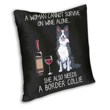 Load image into Gallery viewer, Wine and Border Collie Mom Love Cushion Cover-Home Decor-Border Collie, Cushion Cover, Dogs, Home Decor-2