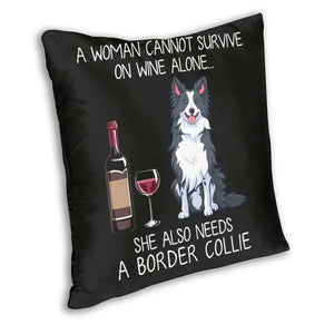 Wine and Border Collie Mom Love Cushion Cover-Home Decor-Border Collie, Cushion Cover, Dogs, Home Decor-2