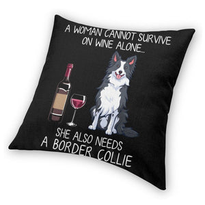 Wine and Border Collie Mom Love Cushion Cover-Home Decor-Border Collie, Cushion Cover, Dogs, Home Decor-3