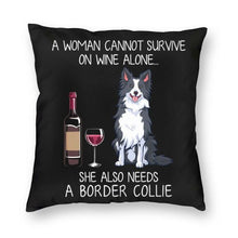 Load image into Gallery viewer, Wine and Border Collie Mom Love Cushion Cover-Home Decor-Border Collie, Cushion Cover, Dogs, Home Decor-Small-Border Collie-1