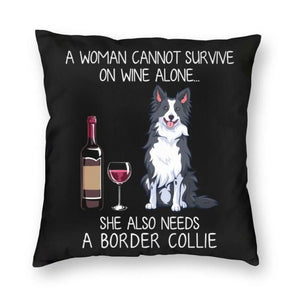 Wine and Border Collie Mom Love Cushion Cover-Home Decor-Border Collie, Cushion Cover, Dogs, Home Decor-Small-Border Collie-1