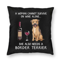 Load image into Gallery viewer, Wine and Border Terrier Mom Love Cushion Cover-Home Decor-Border Terrier, Cushion Cover, Dogs, Home Decor-2